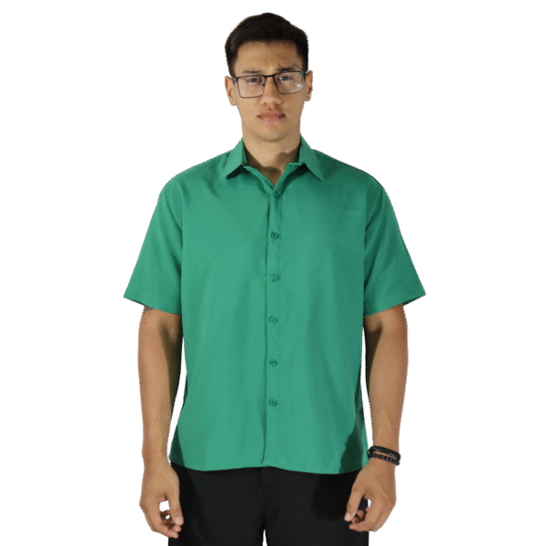 Camisa masculina social clássica manga curta sem bolso oxfordine verde bandeira