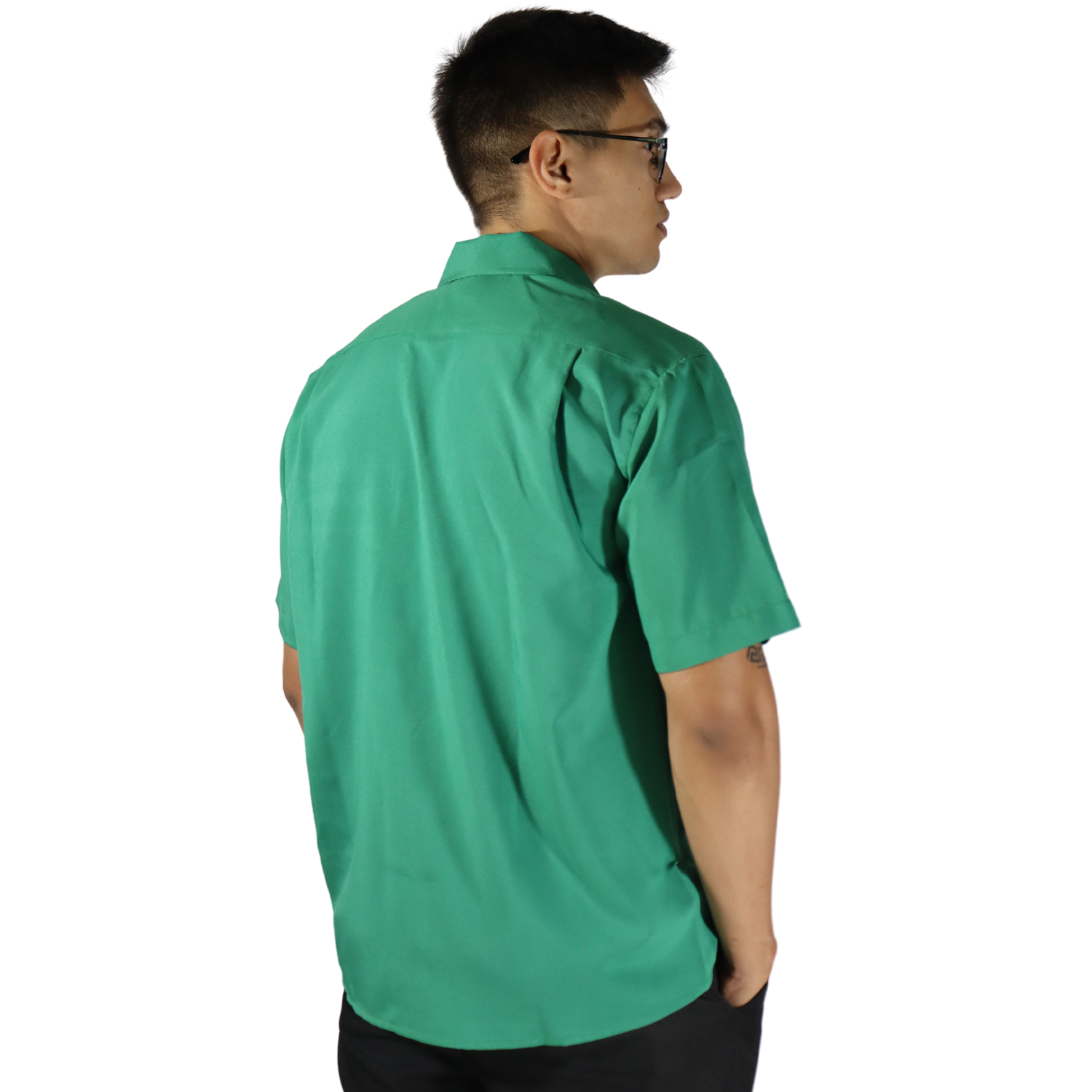 img (3) Camisa masculina social clássica manga curta sem bolso oxfordine verde bandeira - Imagem 4