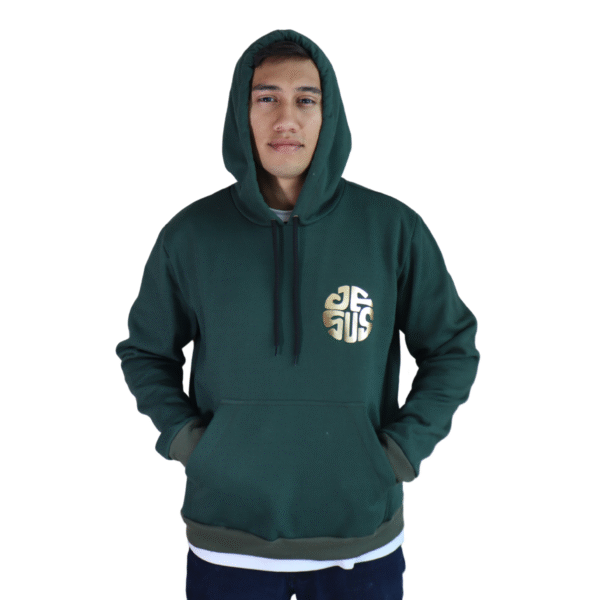 Agasalho masculino Jesus moletom verde mata vinil dourado