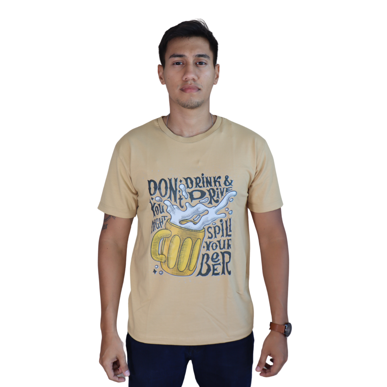 1 Camiseta masculina Don't Drink & You Drive algodão menegotti caqui - Imagem 1