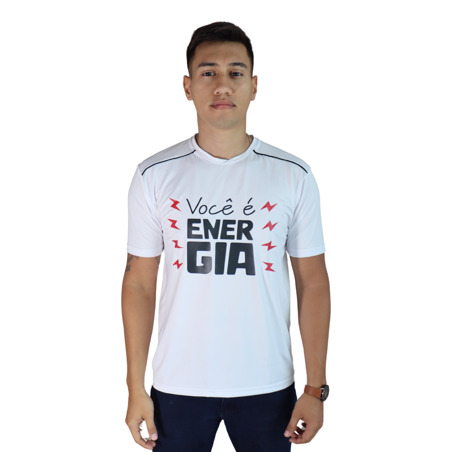 1 Camiseta masculina com vivos Você é energia dry plus branco - Imagem 1