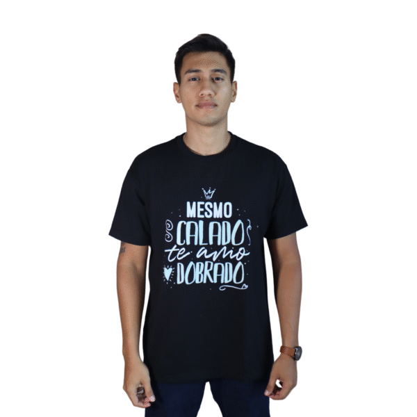 Camiseta masculina Mesmo calado te amo dobrado algodão menegotti preto