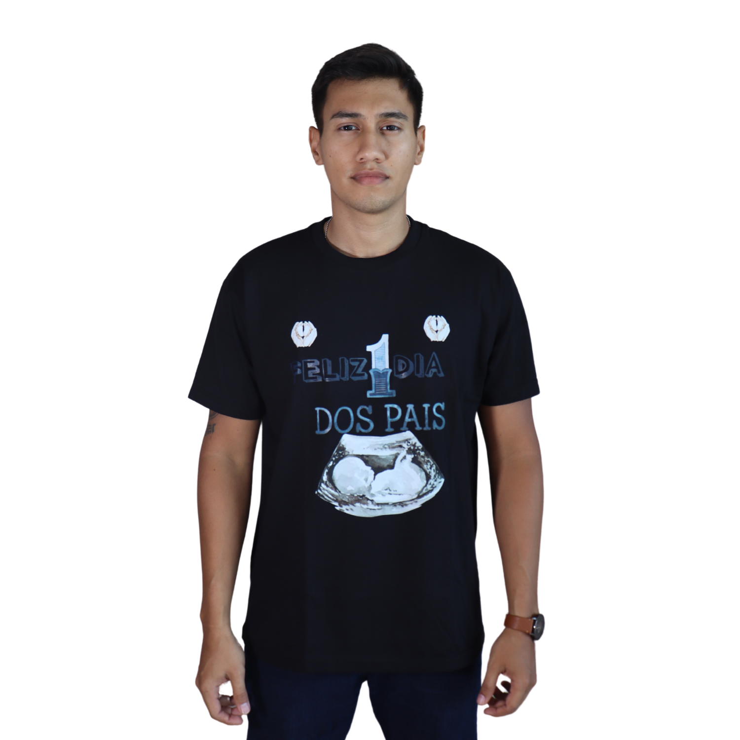 1 Camiseta masculina Feliz 1 Dia dos Pais algodão menegotti preto - Imagem 1