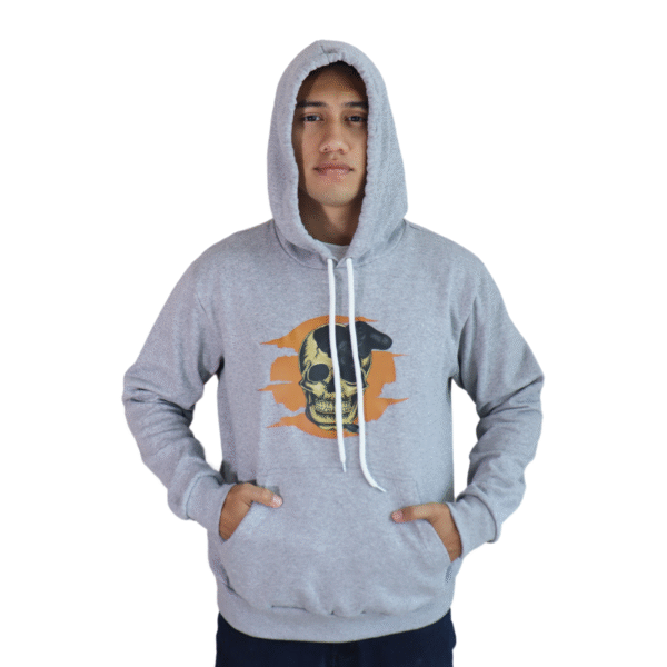 Agasalho masculino Game Over Skull moletom cinza mescla claro