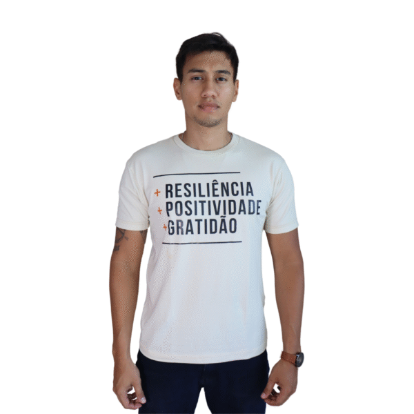 Camiseta masculina Resiliência, positividade, gratidão algodão menegotti off white