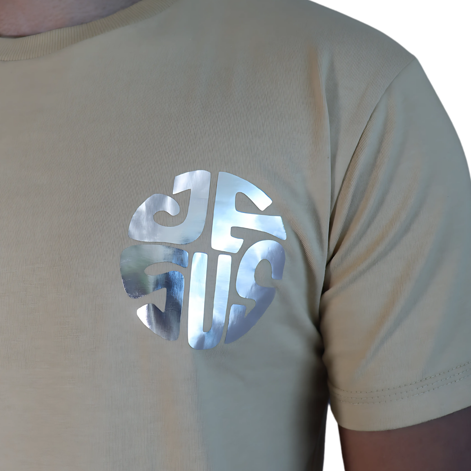 2 Camiseta masculina Jesus algodão menegotti caqui vinil prata - Imagem 2