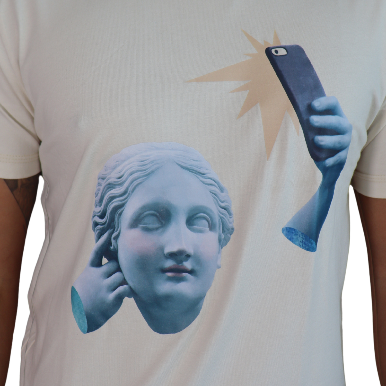 2 Camiseta masculina Estátua Selfie algodão menegotti off white - Imagem 2
