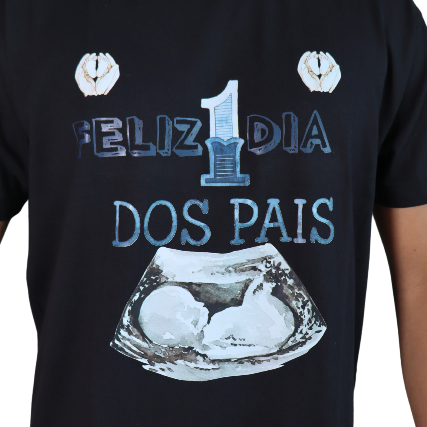 2 Camiseta masculina Feliz 1 Dia dos Pais algodão menegotti preto - Imagem 2