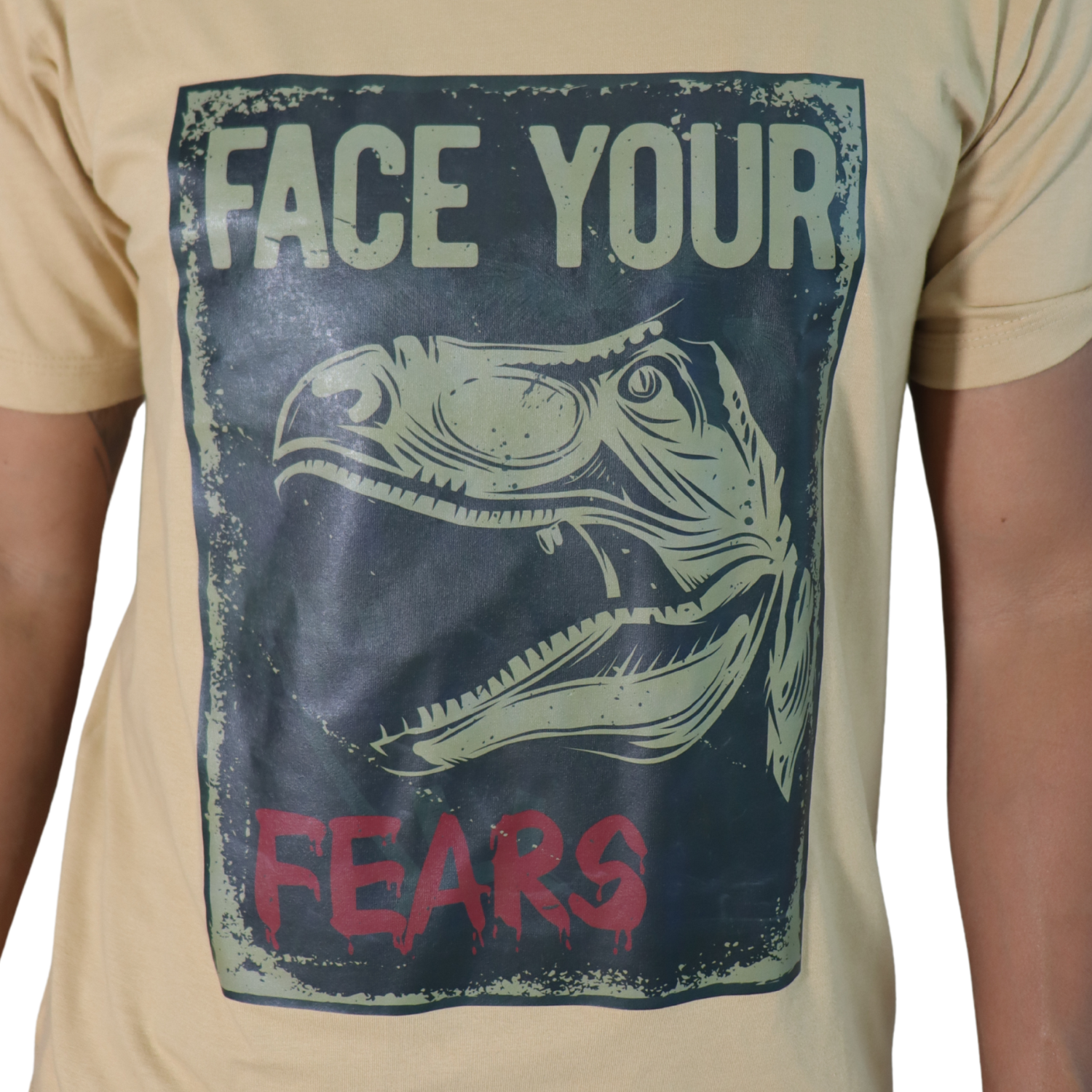 2 Camiseta masculina Face Your Fears algodão menegotti caqui - Imagem 2