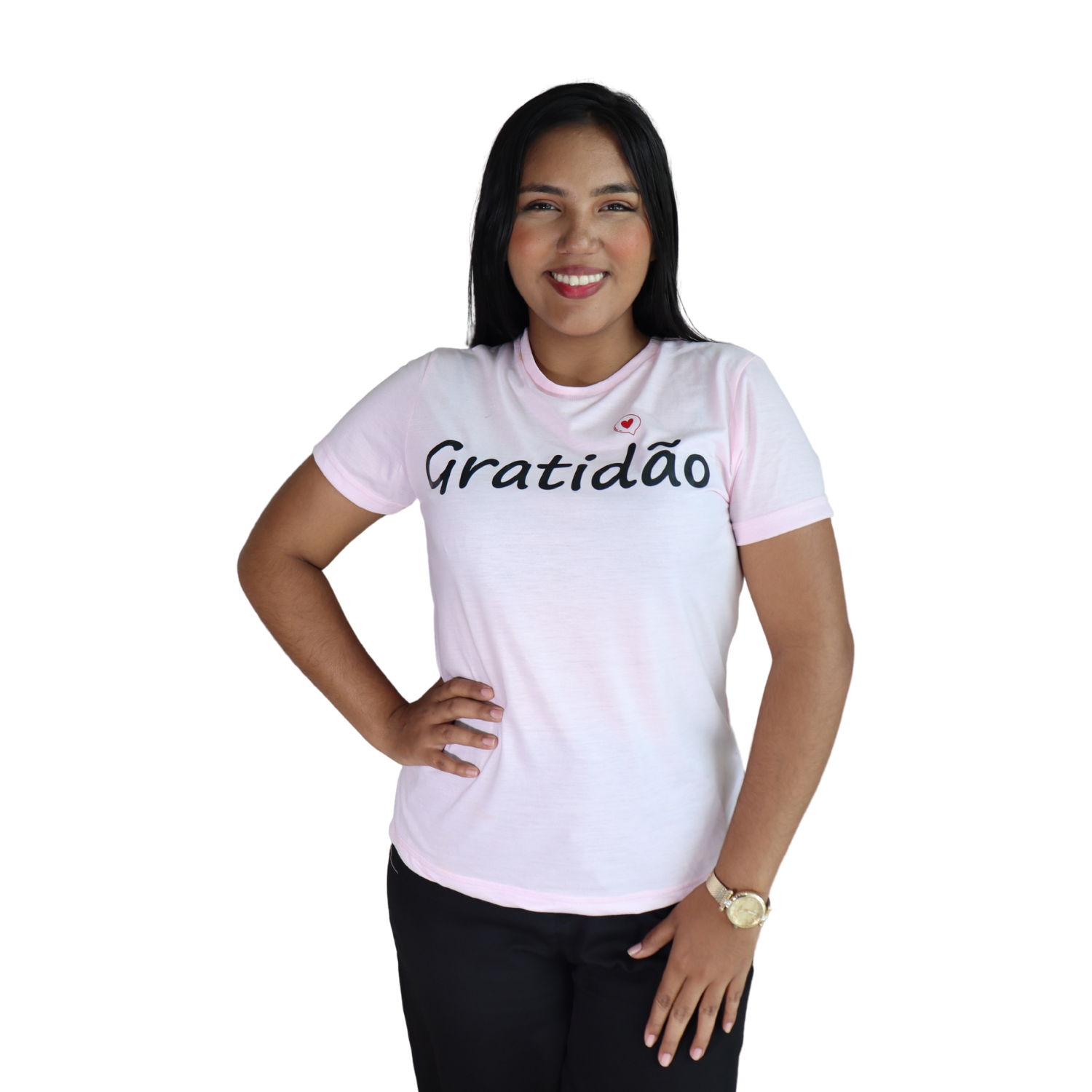 Camiseta feminina Gratidão malha pv rosa PCFR1002 Camiseta feminina Gratidão malha pv rosa - Imagem 1