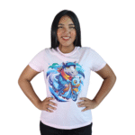 Camiseta feminina MotoPônei malha pv rosa