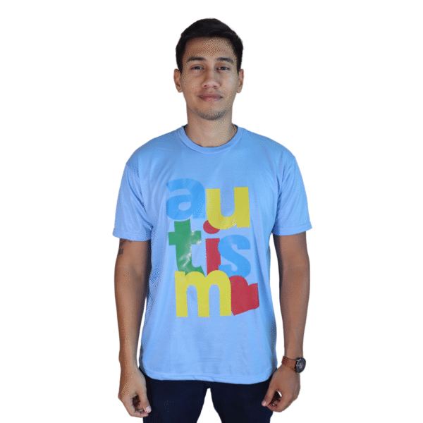 Camiseta masculina Autismo malha PV azul celeste