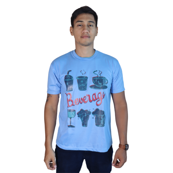 Camiseta masculina Beverage malha PV azul celeste