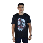 Camiseta masculina Crânio Florido malha pes preto